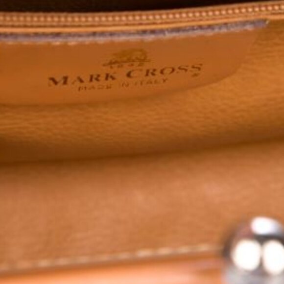 MARK CROSS Leather Clutch Bag; White with Tan Trim, Vintage 1980s with Dust Bag